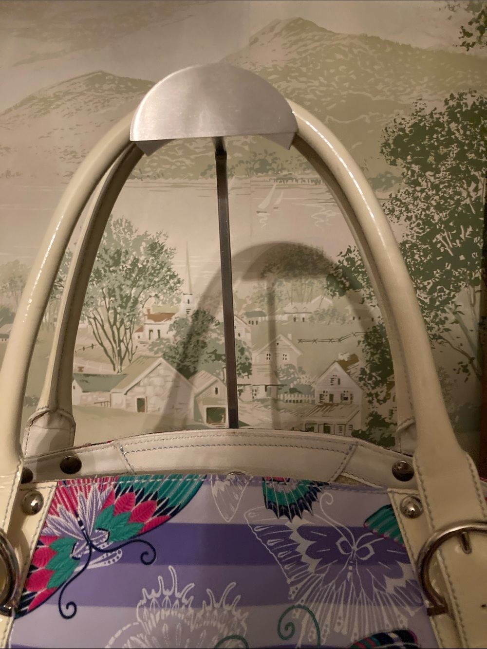Salvatore Ferragamo Lavender & White Striped Patent Leather Buckle Shopper Tote - Picture 7 of 12